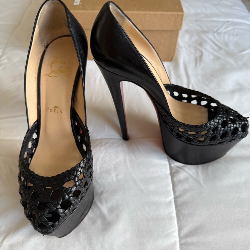 Christian Louboutin Black Woven Platform Heels